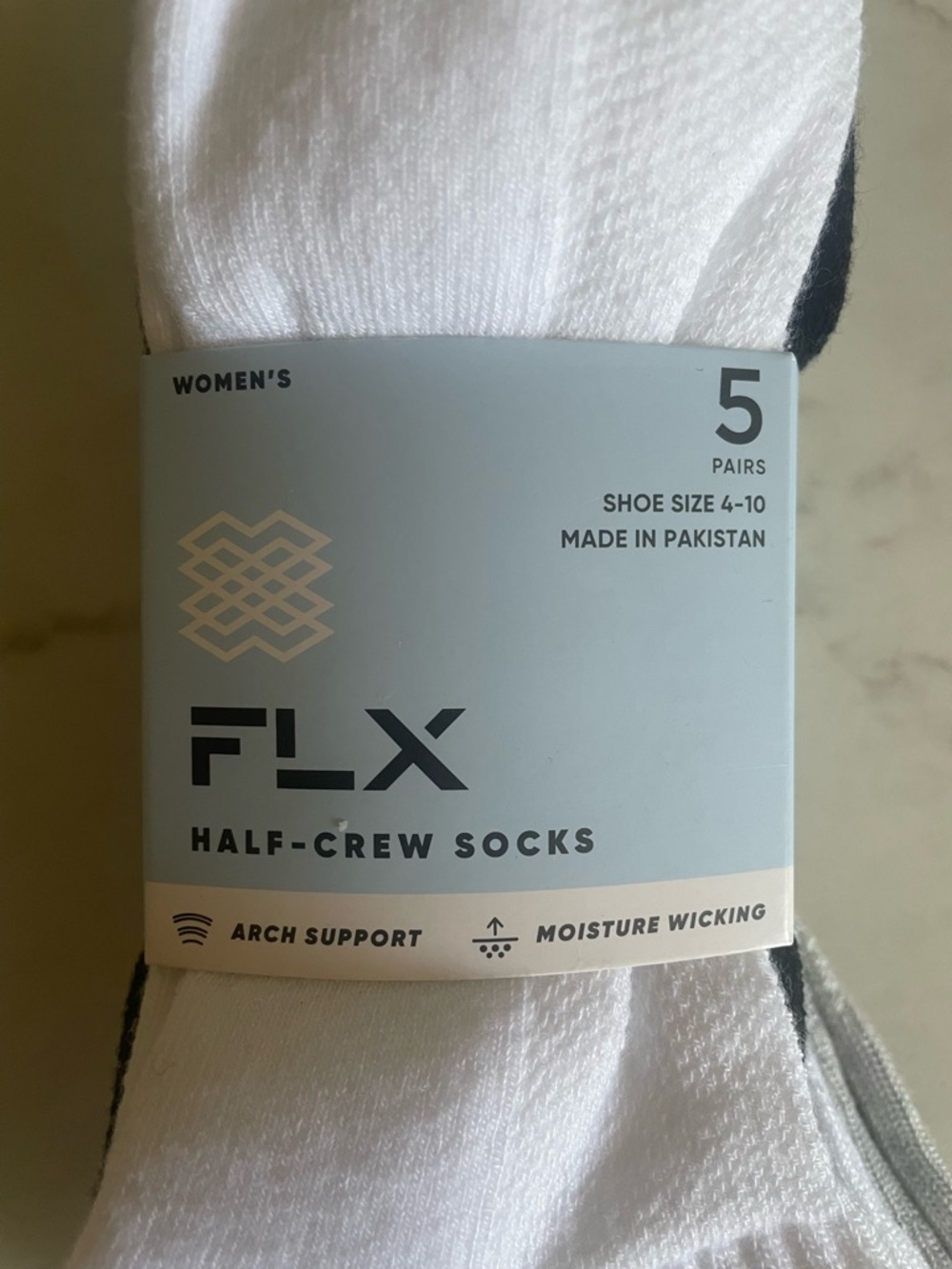 Women's FLX Half-Crew Socks - White, Gray, Black (5 Pairs)